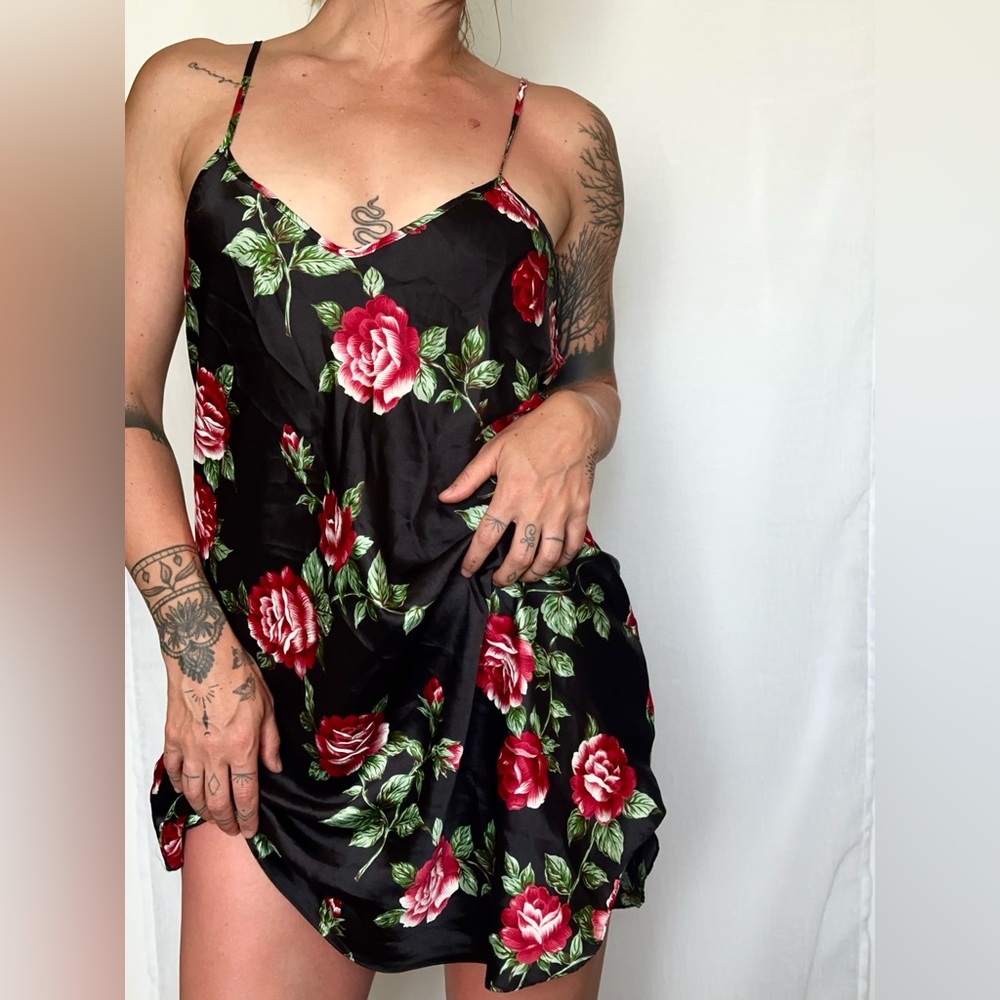 Vintage Dentelle Floral Satin Slip Dress